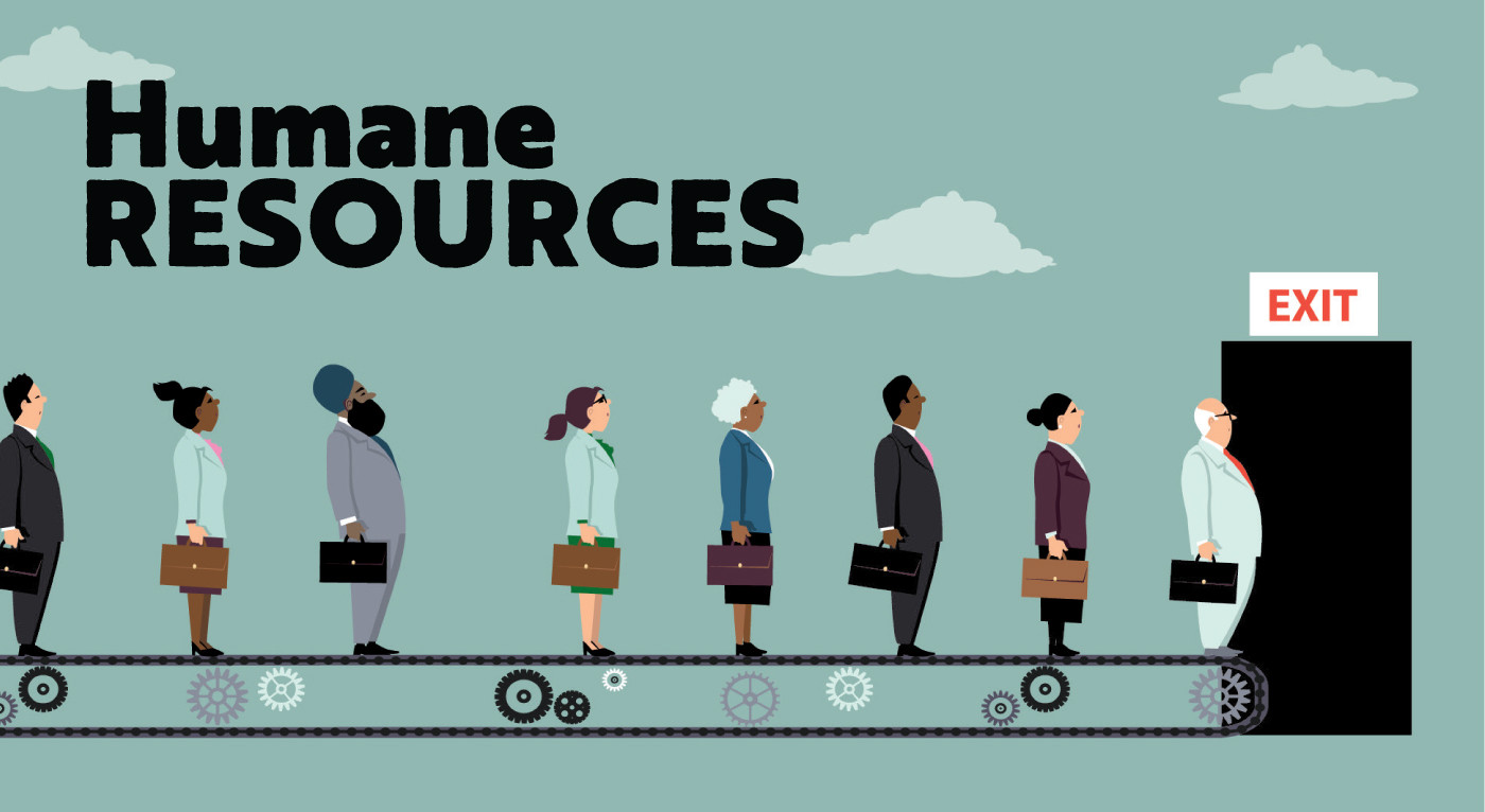 Title of article, Humane Resources with illustration