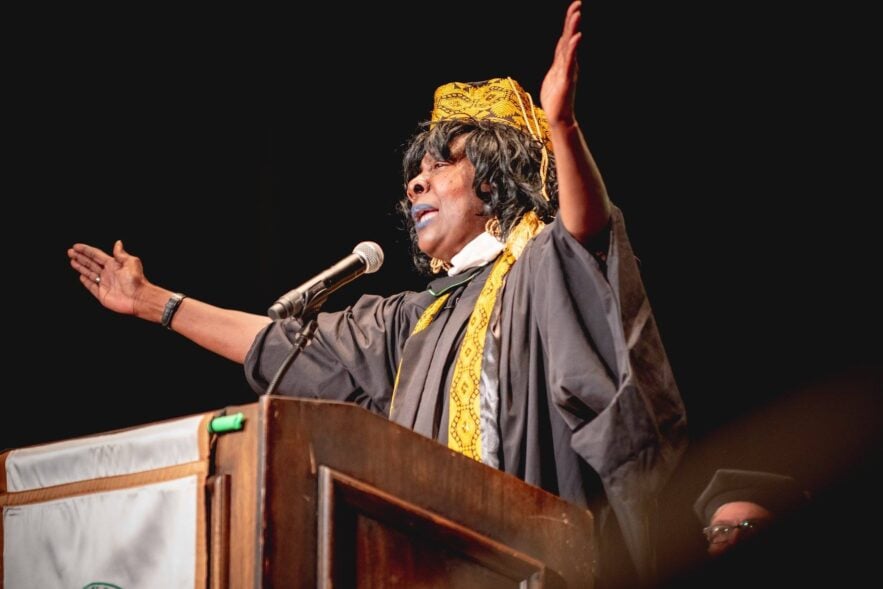 Cheryl Greer Jarman speaking at commencement