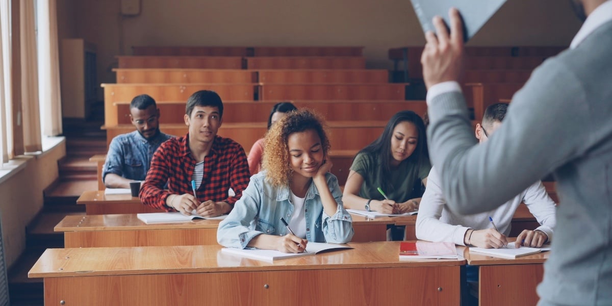 Adult students in a classroom.