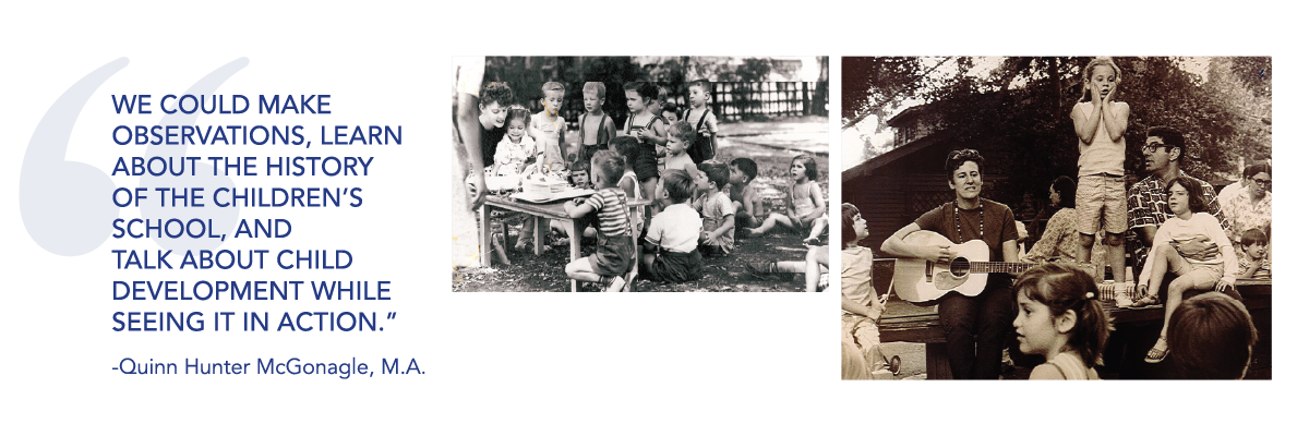 Side by side photographs of teachers and children learning outdoors.
