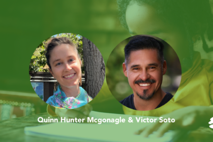 Portrairs of Quinn Hunter Mcgonagle and Victor Soto appear on a digital banner featuring Pacific Oaks branding and colors.