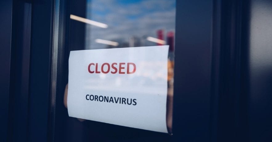 School closed sign, corona virus and schools
