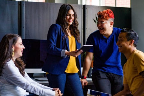 students talking in a group