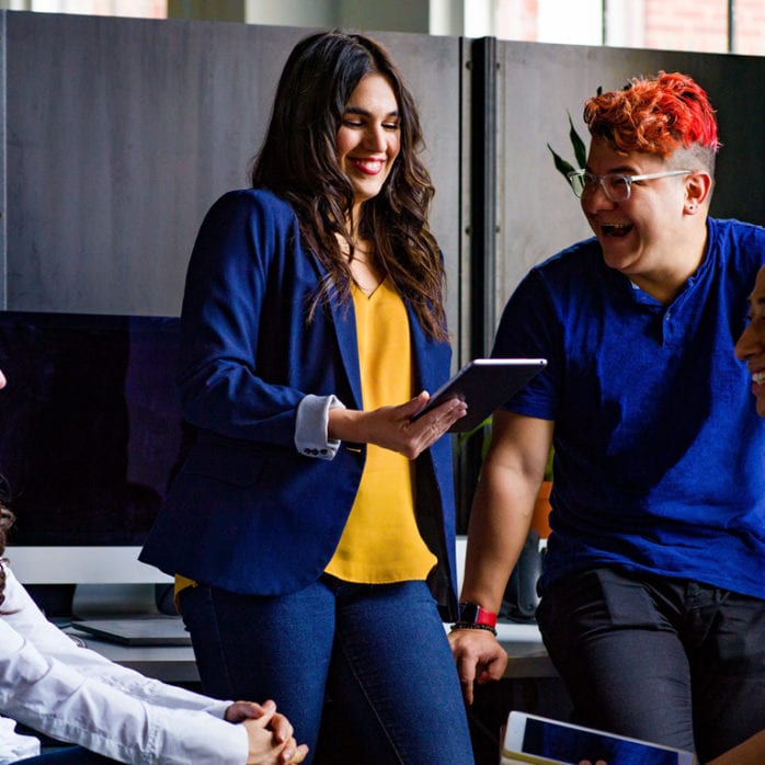 students talking in a group
