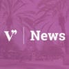 V News text over purple background