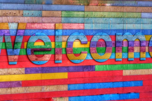 Rainbow welcome sign