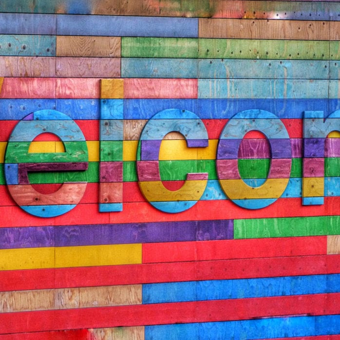 Rainbow welcome sign