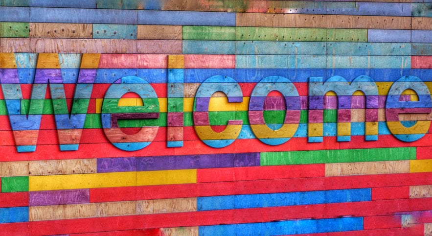 Rainbow welcome sign