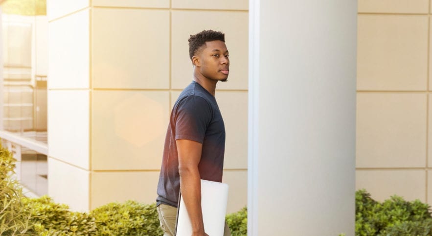 Student walking to class