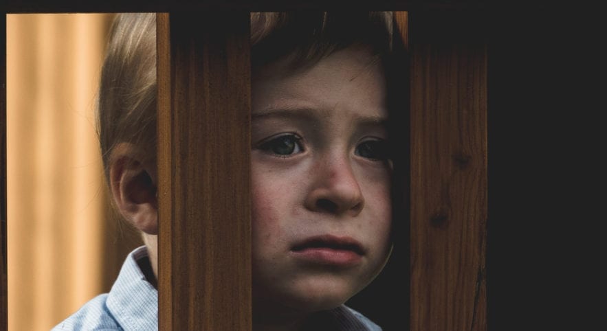 Child behind wooden posts