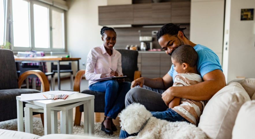 social worker with clients
