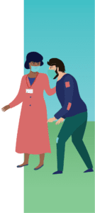 Illustration of woman with hand on man's shoulder